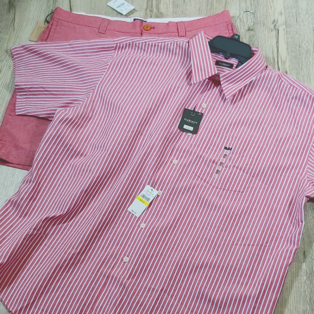 Van Heusan red white blue stripe SS Shirt New. Sz XXL Neck 18.5